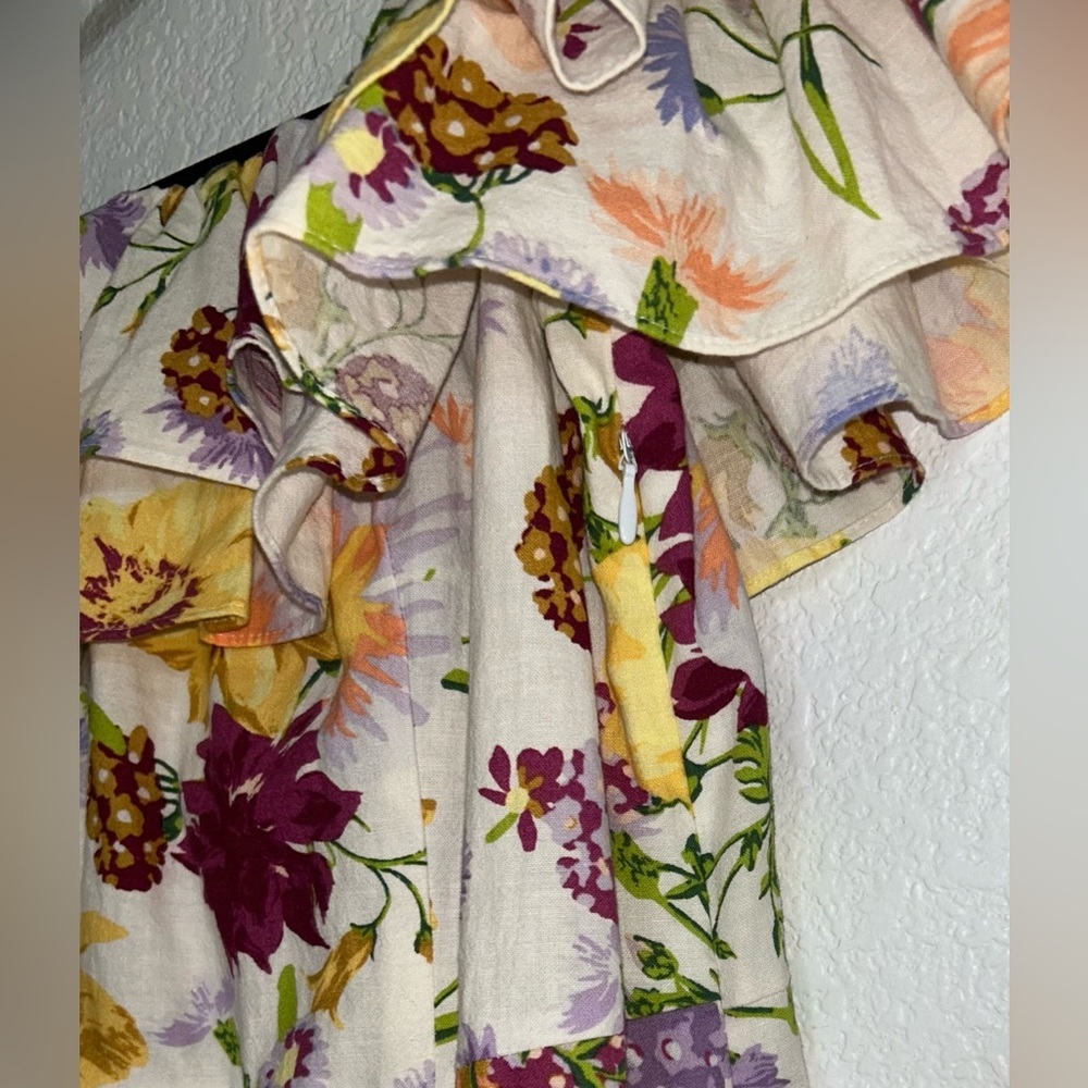 H&M FLOUNCED Off the Shoulder Mini DRESS Stylish Floral Mini Dress with Ruffles - Picture 9 of 10
